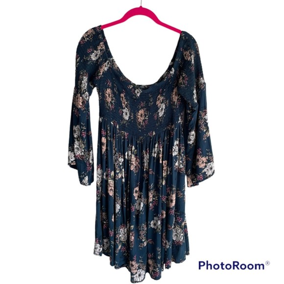 torrid Dresses & Skirts - Torrid Mini Challis Off-Shoulder Ladies Teal and Floral Skater Dress, 1 (14/16)